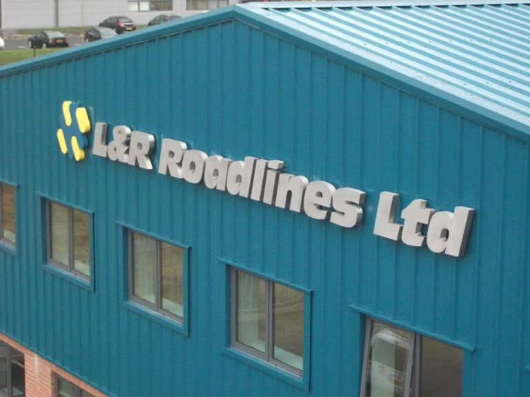 L&R Roadlines corporate built up stainless steel letters